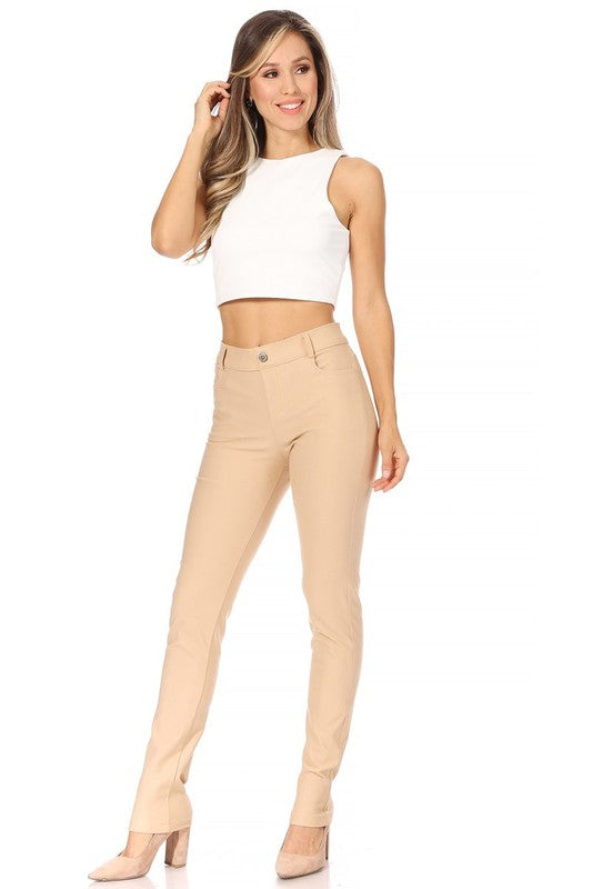 MOA Collection Stretchy Pull Up Full Length Jeggings with Belt Loops and Pockets