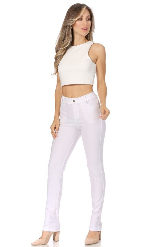 MOA Collection Stretchy Pull Up Full Length Jeggings with Belt Loops and Pockets