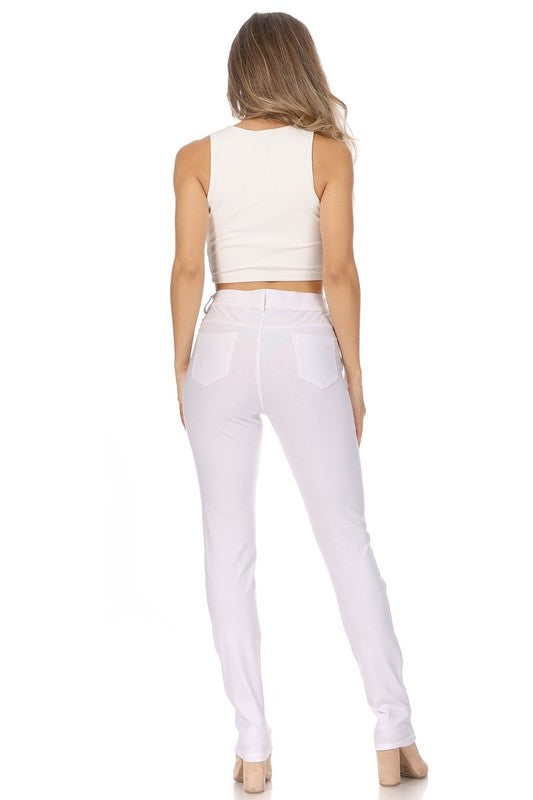 MOA Collection Stretchy Pull Up Full Length Jeggings with Belt Loops and Pockets