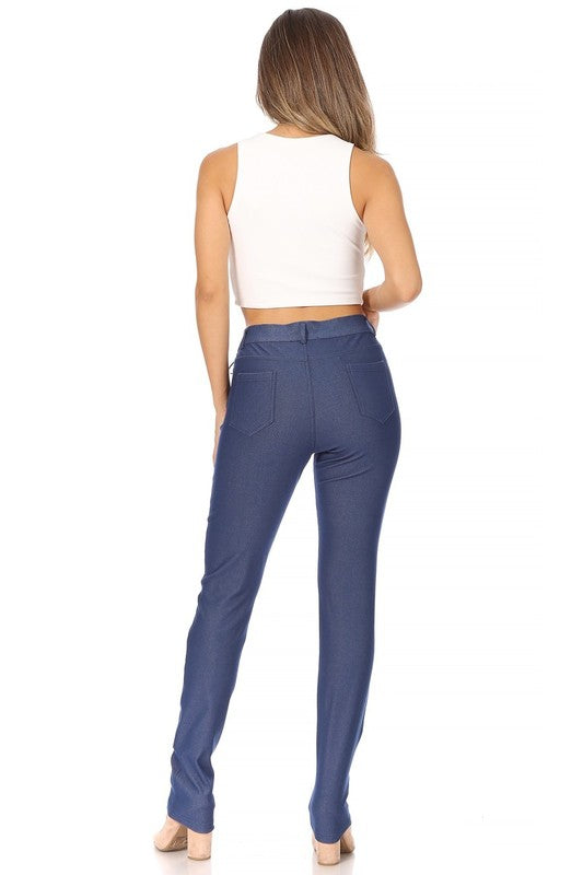 MOA Collection Stretchy Pull Up Full Length Jeggings with Belt Loops and Pockets