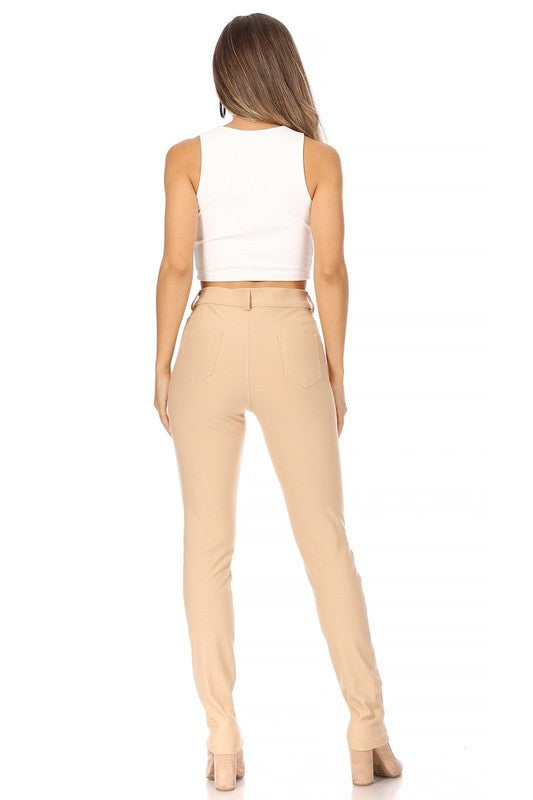 MOA Collection Stretchy Pull Up Full Length Jeggings with Belt Loops and Pockets