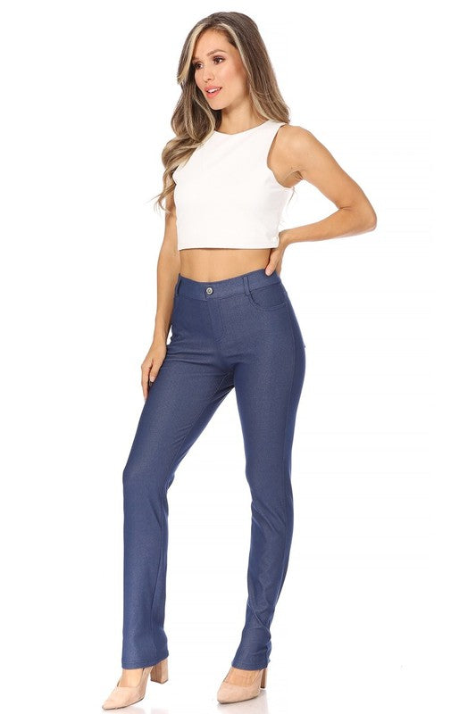 MOA Collection Stretchy Pull Up Full Length Jeggings with Belt Loops and Pockets