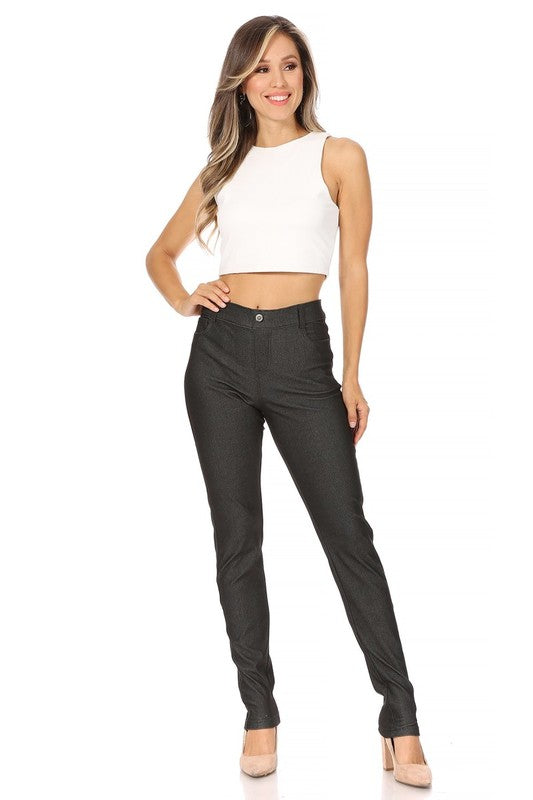 MOA Collection Stretchy Pull Up Full Length Jeggings with Belt Loops and Pockets