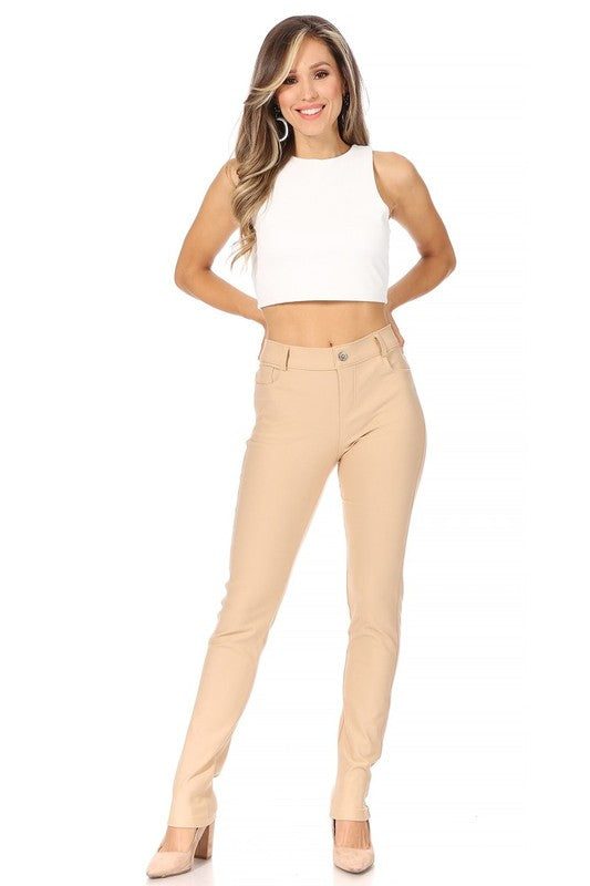 MOA Collection Stretchy Pull Up Full Length Jeggings with Belt Loops and Pockets