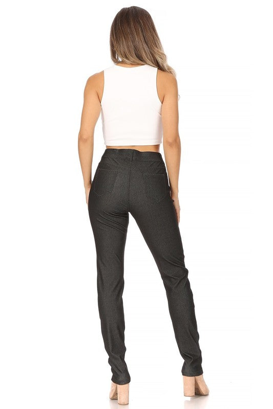 MOA Collection Stretchy Pull Up Full Length Jeggings with Belt Loops and Pockets