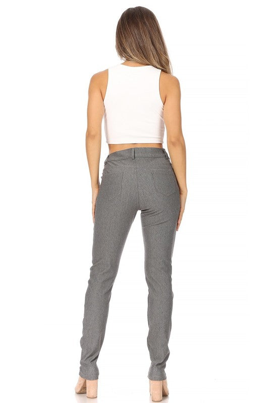 MOA Collection Stretchy Pull Up Full Length Jeggings with Belt Loops and Pockets