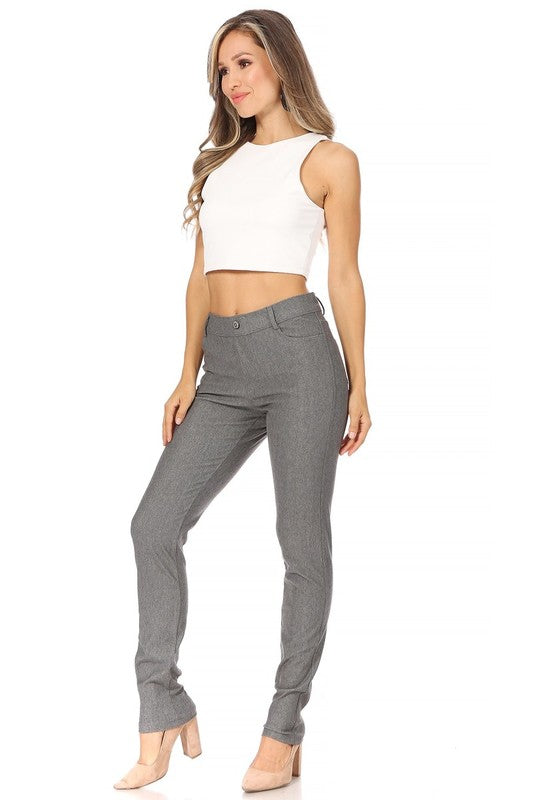 MOA Collection Stretchy Pull Up Full Length Jeggings with Belt Loops and Pockets