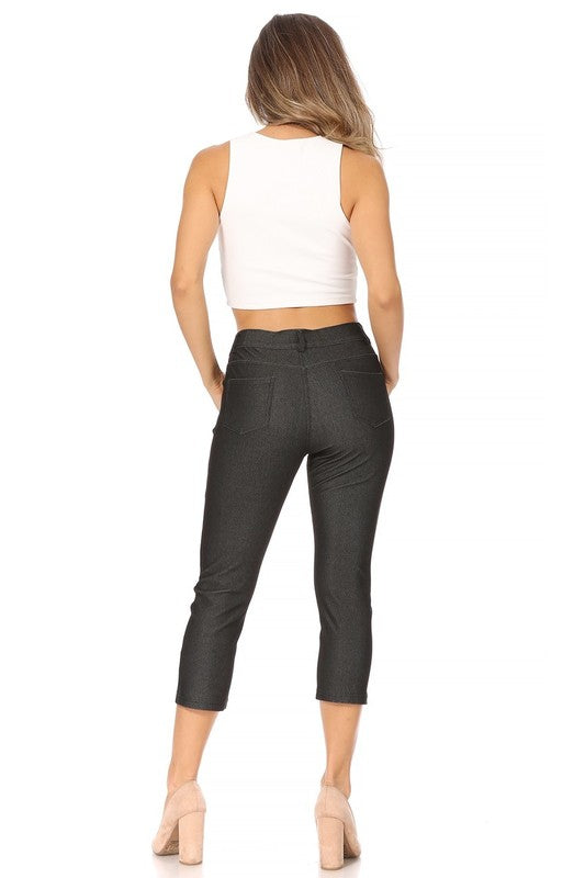 MOA Collection Stretchy Pull Up Capri Jeggings with Belt Loops and Pockets