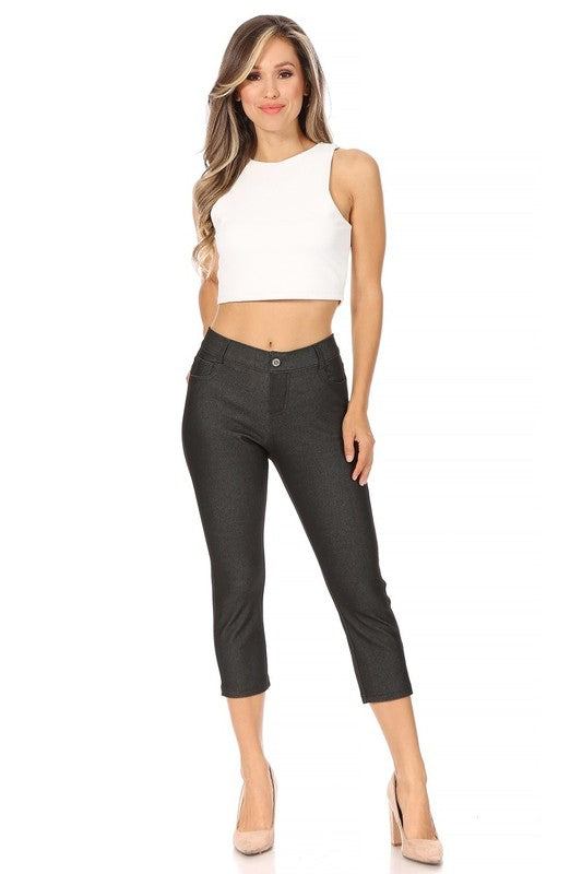 MOA Collection Stretchy Pull Up Capri Jeggings with Belt Loops and Pockets