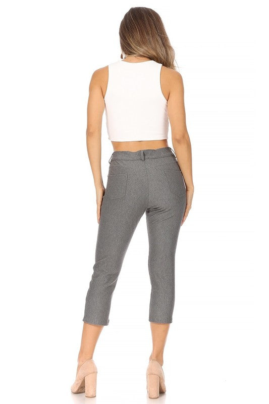 MOA Collection Stretchy Pull Up Capri Jeggings with Belt Loops and Pockets