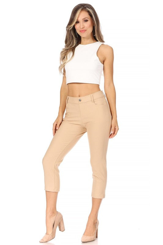 MOA Collection Stretchy Pull Up Capri Jeggings with Belt Loops and Pockets