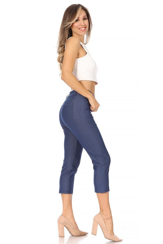 MOA Collection Stretchy Pull Up Capri Jeggings with Belt Loops and Pockets