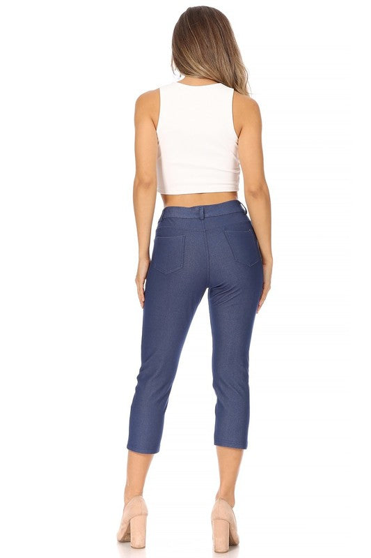MOA Collection Stretchy Pull Up Capri Jeggings with Belt Loops and Pockets