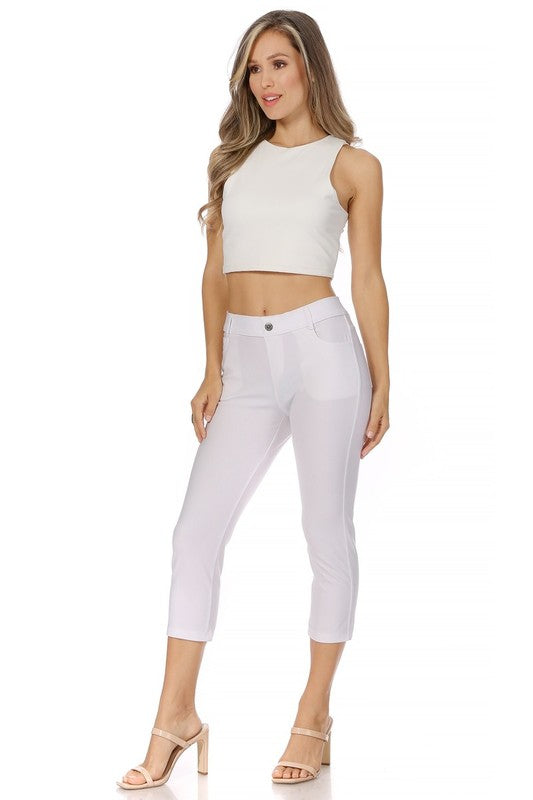 MOA Collection Stretchy Pull Up Capri Jeggings with Belt Loops and Pockets