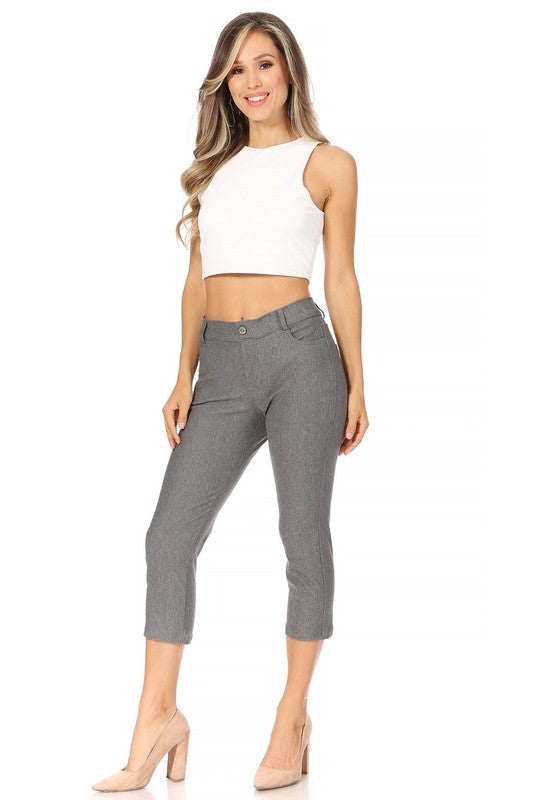 MOA Collection Stretchy Pull Up Capri Jeggings with Belt Loops and Pockets