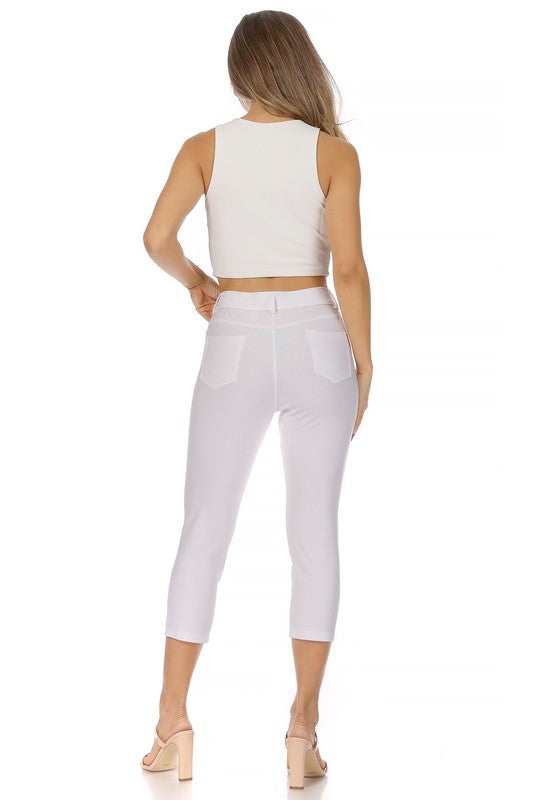 MOA Collection Stretchy Pull Up Capri Jeggings with Belt Loops and Pockets