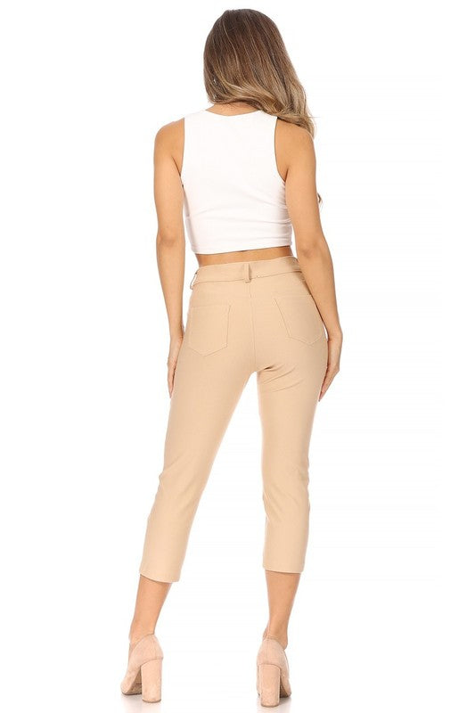 MOA Collection Stretchy Pull Up Capri Jeggings with Belt Loops and Pockets