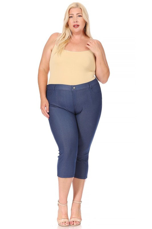 Stretchy Plus Size Capri Jeggings - Pull-On Style with Belt Loops & Pockets