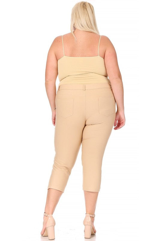 Stretchy Plus Size Capri Jeggings - Pull-On Style with Belt Loops & Pockets