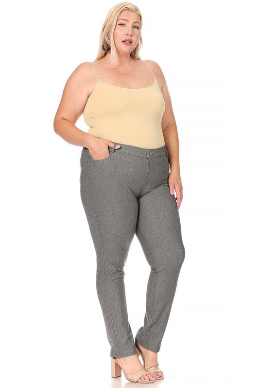 Plus Size Stretchy Pull Up Full Length Jeggings with Belt Loops and Pockets