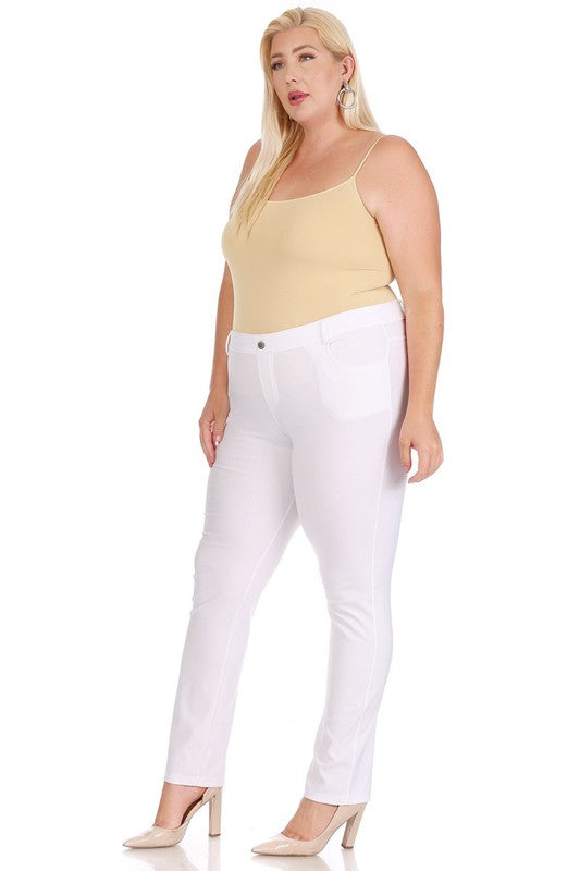 Plus Size Stretchy Pull Up Full Length Jeggings with Belt Loops and Pockets