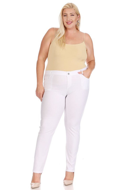 Plus Size Stretchy Pull Up Full Length Jeggings with Belt Loops and Pockets