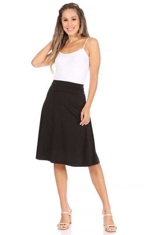 Solid A-line Skirt with Banded Waist - Classic and Comfortable