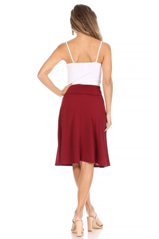 Solid A-line Skirt with Banded Waist - Classic and Comfortable