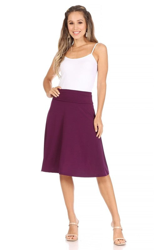 Solid A-line Skirt with Banded Waist - Classic and Comfortable