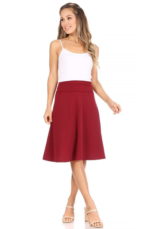 Solid A-line Skirt with Banded Waist - Classic and Comfortable