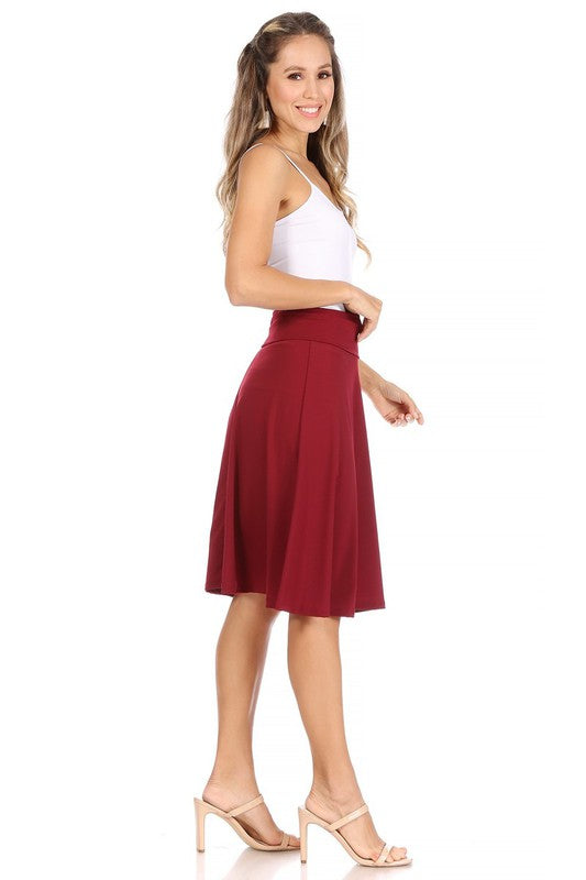 Solid A-line Skirt with Banded Waist - Classic and Comfortable