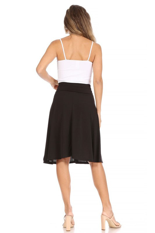 Solid A-line Skirt with Banded Waist - Classic and Comfortable