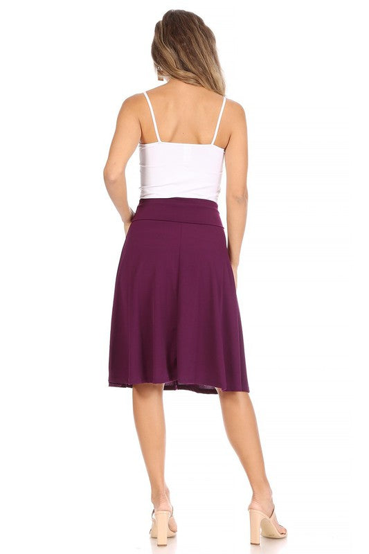 Solid A-line Skirt with Banded Waist - Classic and Comfortable
