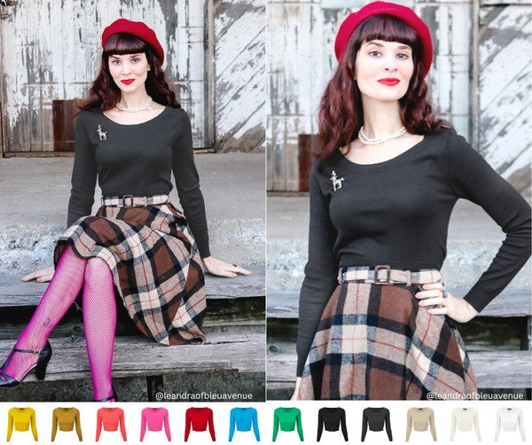 Round Neck Long Slv Crop Sweater Knit Crop Top