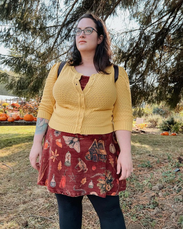 Cute Pattern Cropped Cardigan Sweater 3/4 Sleeve