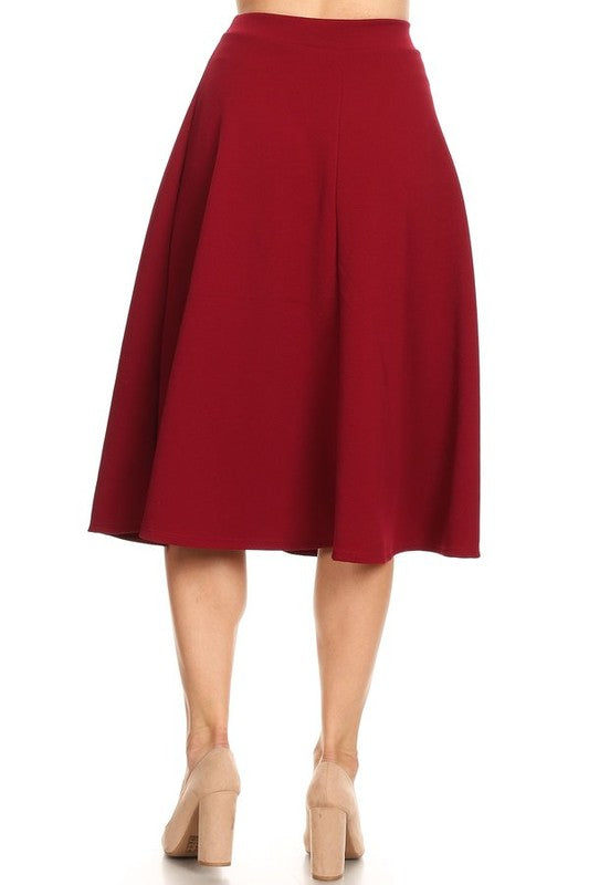 Solid High Waisted A-Line Midi Skirt with Elastic Waist - Elegant and Comfortable