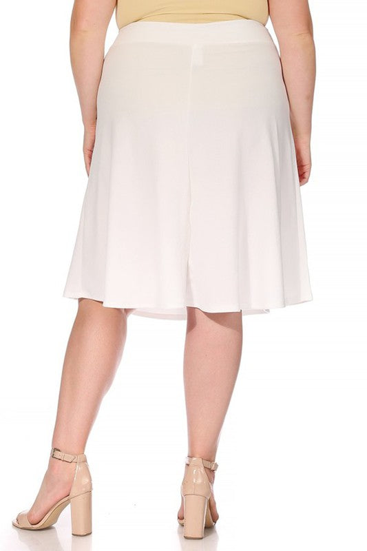 Plus Size Solid A-Line Knee Length Skirt with Waist Bow Tie Accent