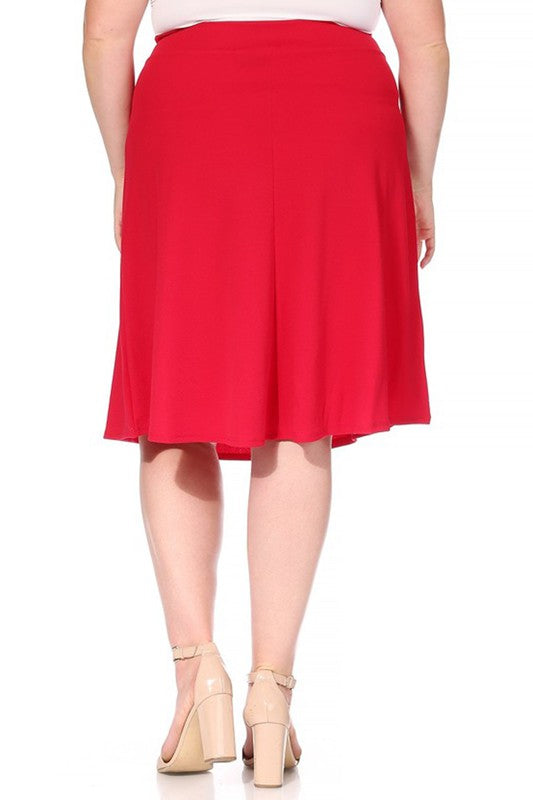 Plus Size Solid A-Line Knee Length Skirt with Waist Bow Tie Accent