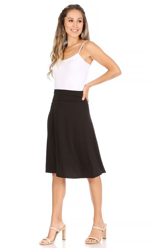 Solid A-line Skirt with Banded Waist - Classic and Comfortable