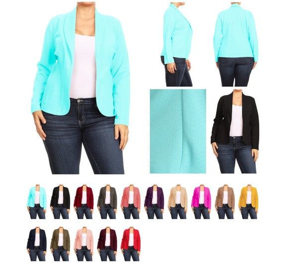 MOA Collection Long Sleeve Open Front Waist-Length Blazer Jacket