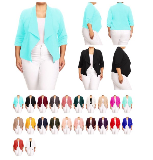 MOA Collection Plus Size Solid Waist Length Jacket in Loose Fit