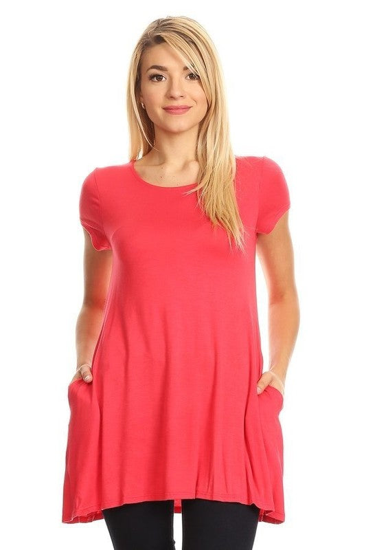 MOA Collection Relaxed Fit Knit Tunic Top with Round Neck and Side Pockets