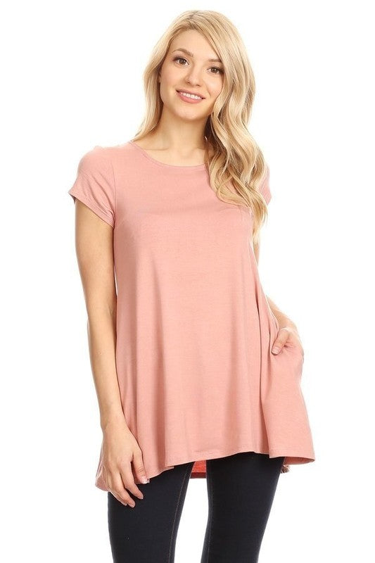 MOA Collection Relaxed Fit Knit Tunic Top with Round Neck and Side Pockets