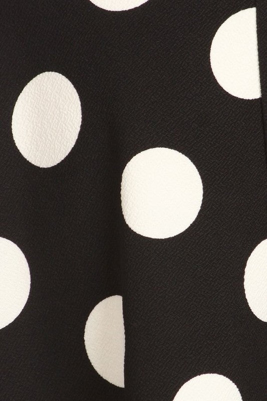 Polka Dot High Waisted Knee Length Skirt - A-Line Silhouette, Elastic Waistband