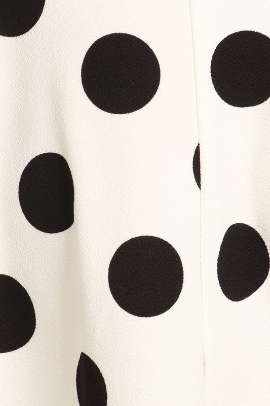 Polka Dot High Waisted Knee Length Skirt - A-Line Silhouette, Elastic Waistband