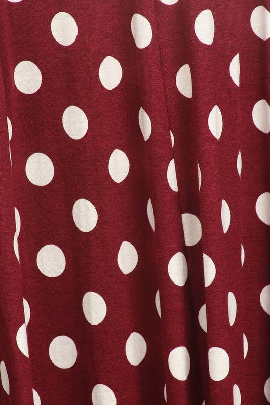 Polka Dot Midi Dress - Relaxed Fit, A-Line, 3/4 Sleeves