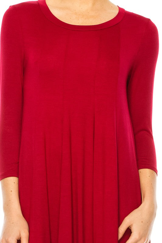 Solid A-Line Dress with Paneled Detail - Elegant and Stylish