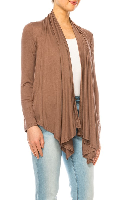 Waist Length Cardigan - Relaxed Fit, Open Front, Asymmetric Hem