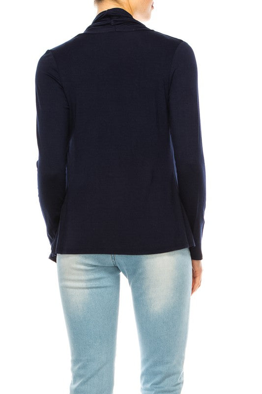 Waist Length Cardigan - Relaxed Fit, Open Front, Asymmetric Hem