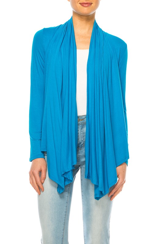 Waist Length Cardigan - Relaxed Fit, Open Front, Asymmetric Hem